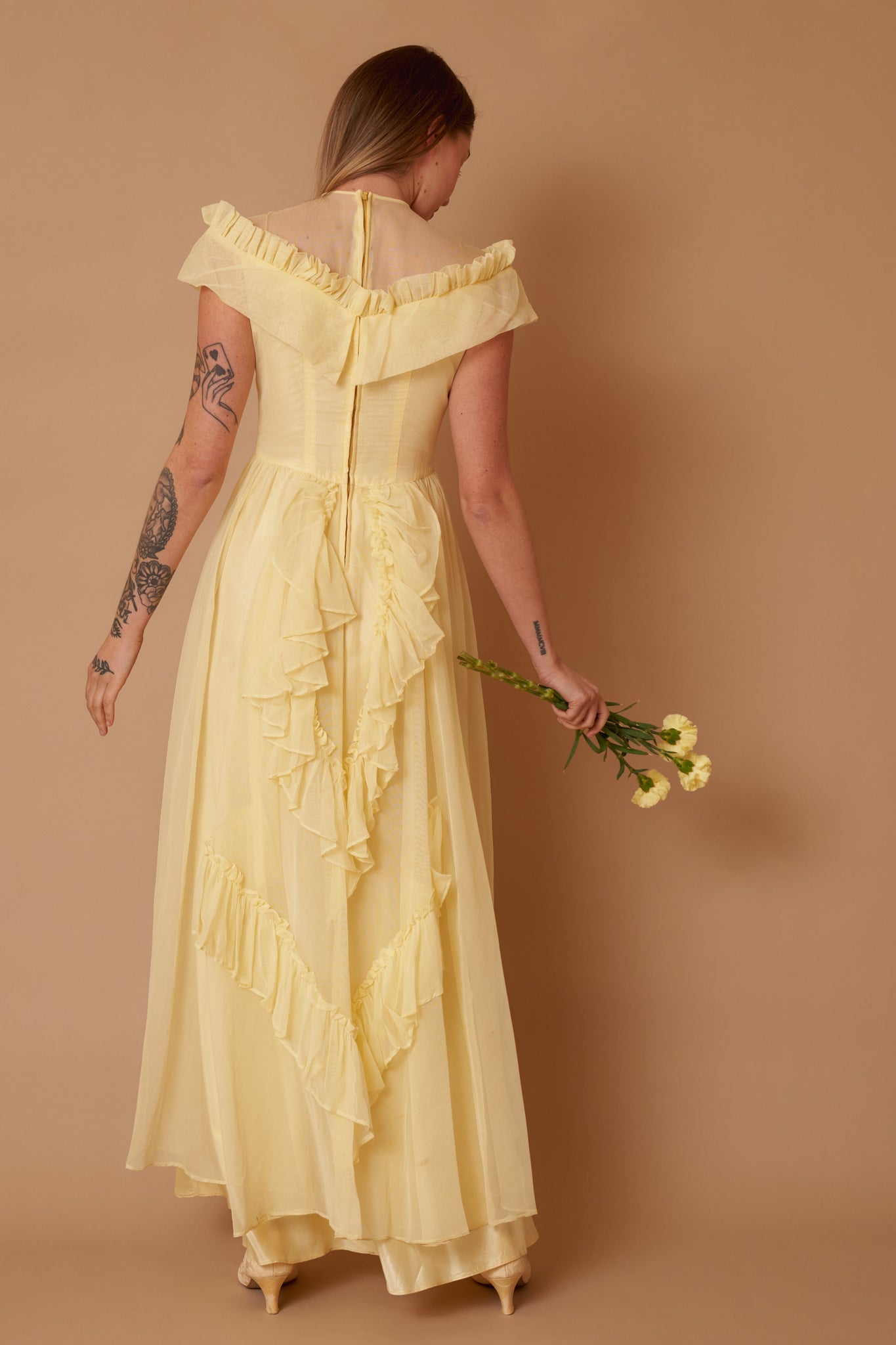 Canary Ruffle Gown - S